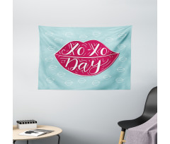 Woman Lips and Phrase Kisses Wide Tapestry