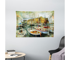 Boats in Naples Wide Tapestry