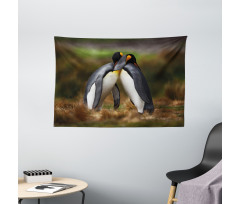 Penguin Couple Cuddling Wide Tapestry