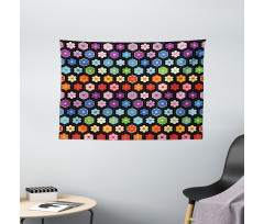 Colorful Daisy Blooms Wide Tapestry
