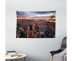 Manhattan Skyline Sunset Wide Tapestry