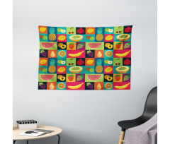 Pop Art Grunge Fruits Wide Tapestry