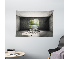 Concrete Room Hole Exit Wide Tapestry