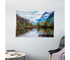 Snowy Norway Mountains Wide Tapestry