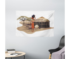 Woman with Pot Wide Tapestry