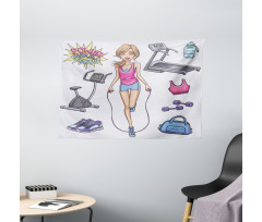 Cartoon Girl Work Wide Tapestry