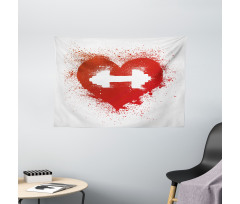 Red Heart Dumbbell Art Wide Tapestry