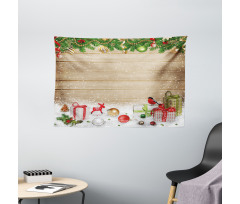 Pine Wood Planks Snow Wide Tapestry