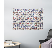 Grunge Penguins Boxes Wide Tapestry