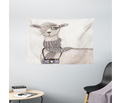 Hipster Lama Camera Wide Tapestry