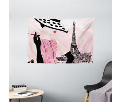 Woman Eiffel Tower Wide Tapestry