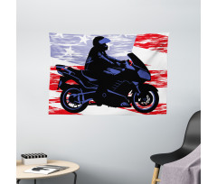 Man on Motorcycle Wide Tapestry