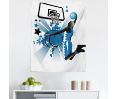 Spor Mikrofiber Duvar Halısı Mavi Basketbol Oyuncusu