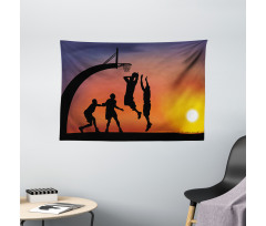 Boys Play Basketball Wide Tapestry