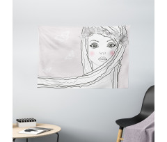 Girl with Floral Hair Wide Tapestry