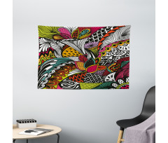 Colorful Ornate Leaves Wide Tapestry