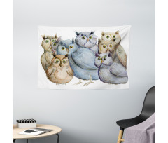 Owl Family Portrait Art Wide Tapestry