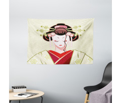 Geisha Woman Portrait Wide Tapestry