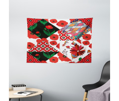 Slavic Patchwork Poppy Wide Tapestry