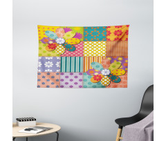 Flower Polka Dots Mix Wide Tapestry