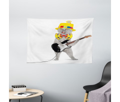 Hipster Musician Kitty Fun Wide Tapestry