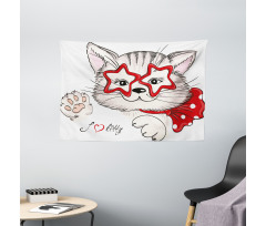 Cat Star Glasses Funny Wide Tapestry