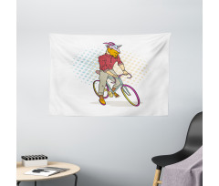 Hipster Goat on Bicycle Wide Tapestry