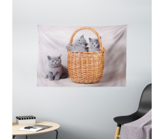 British Cats in Basket Wide Tapestry