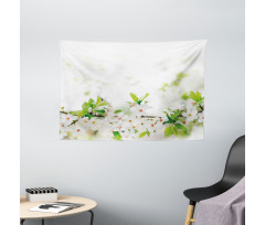 White Spring Blossoms Wide Tapestry