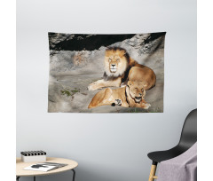 Lions Basking in Sun Jungle Wide Tapestry