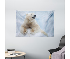 White Polar Bear on Ice Wide Tapestry