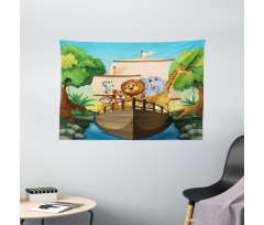 Floating Boat with Animals Wide Tapestry