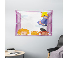 Animals Peeping Window Wide Tapestry