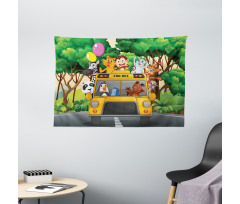 Animals Balloons Bus Travel Wide Tapestry