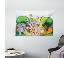 Playful Outdoors Animals Wide Tapestry