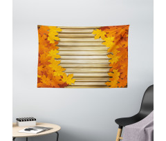 Fallen Leaves Rustic Style Wide Tapestry