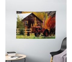 Rustic Cabin with Tractor Wide Tapestry