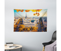 Aerial View Eiffel Tower Wide Tapestry