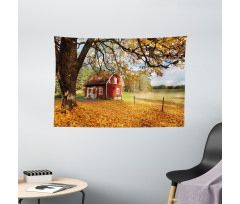 Red Swedish Country House Wide Tapestry