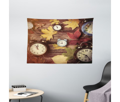 Clocks with Dry Leaves Wide Tapestry
