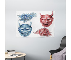 Colored Japan Masks Wide Tapestry