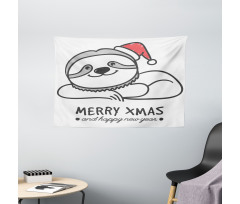 Sloth Christmas Hat Wide Tapestry