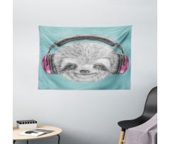 DJ Sloth Headphones Wide Tapestry