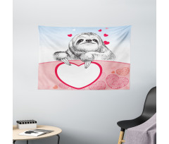 Romantic Sloth in Love Wide Tapestry