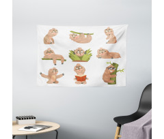 Different Posed Animals Wide Tapestry