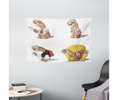 Lazy Sloth Family Cartoon Wide Tapestry