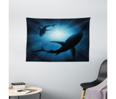 Fish Silhouettes Swimming Wide Tapestry