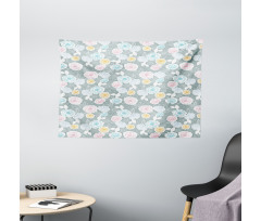 Ornate Spring Yard Theme Wide Tapestry