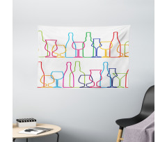 Colorful Outline Bottles Wide Tapestry