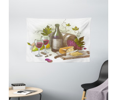 Vintage Wine and Cheese Wide Tapestry